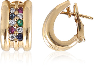 

Jisha Yellow Gold 14kt Diamond, Emerald, Ruby Huggie Earring