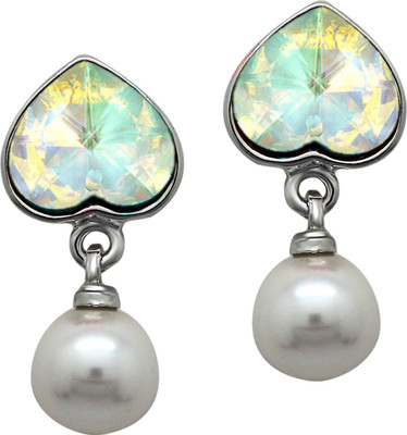 mahi Heart Pearl Crystal Alloy Drops & Danglers