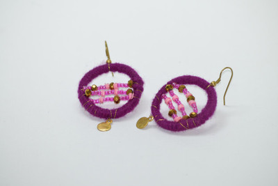 

Ba No Batwo Purple Rangakriti Handmade Earrings Cotton Dori, Plastic Dangle Earring