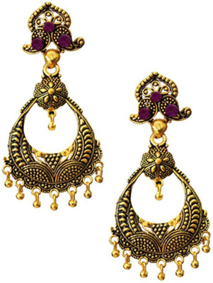 

Being Women Oxidised Gold Purple Stone Studded Fashion Alloy Chandbali Earring