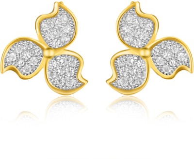 mahi Micro Pave Flowery Triad Cubic Zirconia Alloy, Brass Stud Earring