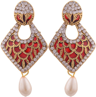 

Grandiose Gold Plated Meenakari and Diamond Copper Drop Earring