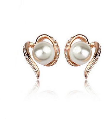 Silver Shoppee Golden Loop Cubic Zirconia Alloy Stud Earring