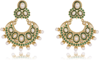 Aaishwarya Stone & Pearls Green Chandbali Crystal Alloy Drops & Danglers