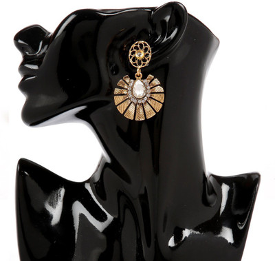 GoldNera Texture 18K Goldplated Kundan Alloy Drops Danglers GoldNera Earrings