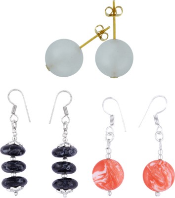 Pearlz Ocean Luxe Chic 2.5 Inches Howlite & Rose Quartz Gemstone Beads Studs Alloy Earring Set