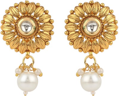 rajwada arts Golden Flower designer Pearl Brass Drops & Danglers