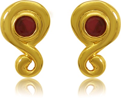 mahi Red Flower Bud Ruby Alloy, Brass Stud Earring