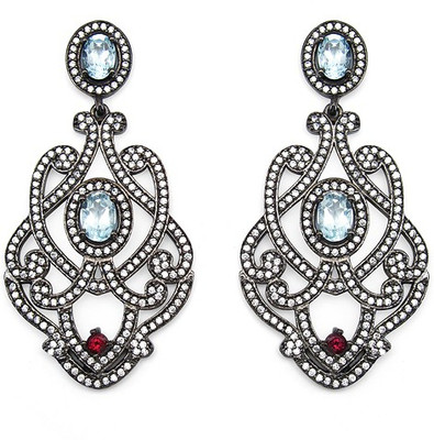 

Johareez Indian Touch Genuine Blue Topaz, Rhodolite & White Cubic Zirconia Black Rhodium Plated .925 Sterling Silver Earrings Topaz Sterling Silver Drop Earring