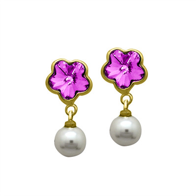 mahi Pink Floral Pearl Crystal Alloy Drops & Danglers