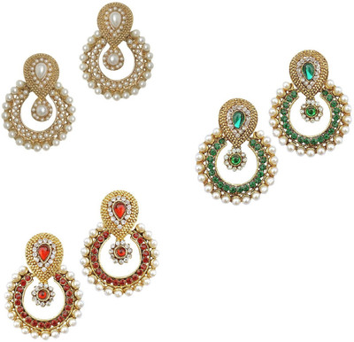 

You Bella Combo of Red, Green and Pearls Alloy Chandbali Earring