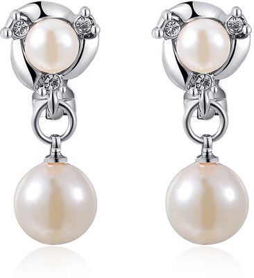 Silver Shoppee Pristine Pearl Pearl, Crystal Alloy Drops & Danglers