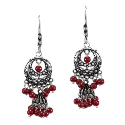 

V L Impex Black Metal Maroon Beads Alloy Jhumki Earring