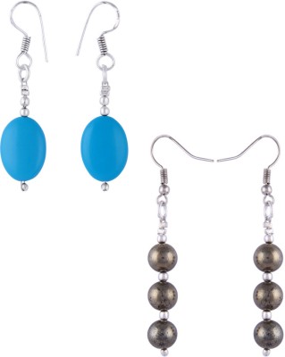 Pearlz Ocean Eve's Beads 2.5 Inches Howlite & Pyrite Beads Alloy Earring Set