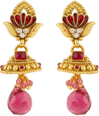 rajwada arts Red Color With Red Stones Brass Drops & Danglers