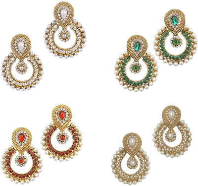 

You Bella Combo of Red, Green , Pearl and American Diamond Alloy Chandbali Earring