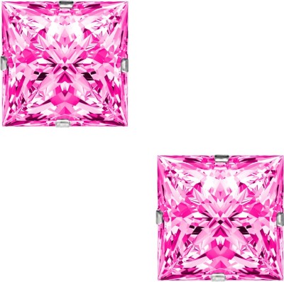 PeenZone 92.5 Silver Square Pink Cubic Zirconia Sterling Silver Stud Earring