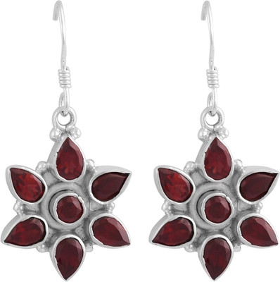 

Zivah Floral Red Stone Garnet Sterling Silver Dangle Earring