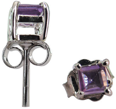 

Pearlz Ocean 0.30 CTS, 3mm Square Shape Genuine Amethyst .925 Silver Stud Earring