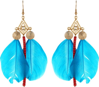 

Oomph Gold, Turquoise, Blue & Red Feather Fashion Jewellery for Women, Girls & Ladies Metal Dangle Earring