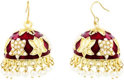 the jewelbox Lotus Meenakari Copper Jhumki Earring
