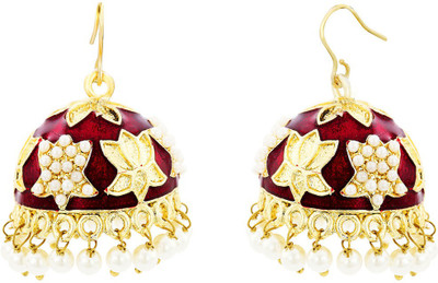 the jewelbox Lotus Meenakari Copper Jhumki Earring