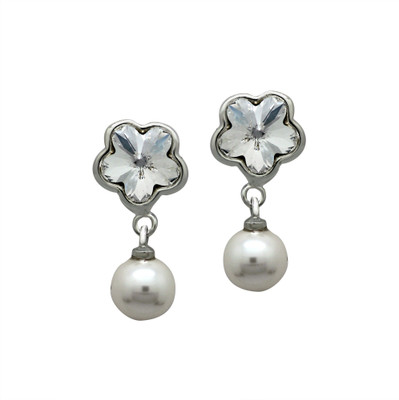 mahi White Floral Pearl Crystal Alloy Drops & Danglers