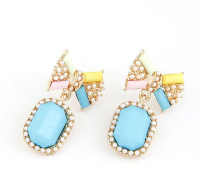 Cinderella Collection By Shining Diva Golden & Sky Blue Crystal Alloy Drops & Danglers