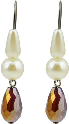 

High Trendz White Pearlz With Brown Crystal Drop Pearl Alloy Hoop Earring