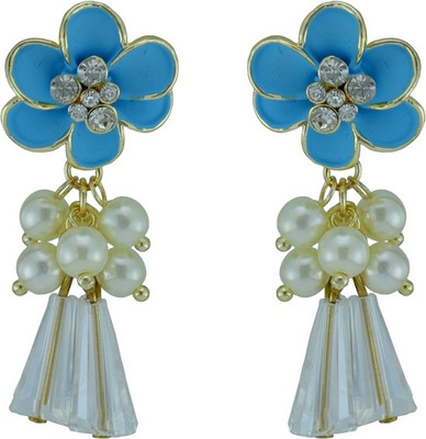 

High Trendz Blue Flower With Pearl Alloy Stud Earring