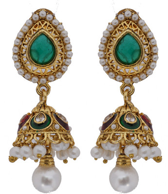 Hyderabadi Abhushan Leaf Pearl Alloy Jhumki Earring Hyderabadi Abhushan Earrings