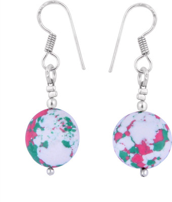 Pearlz Ocean 2.5 Inch Dyed Howlite Coin Shaped Dangle Earrings For Girls & Women Alloy Drops & Danglers