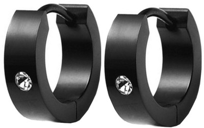 

Men Style Jet Black Diamond CZ Stainless Steel Hoop Earring