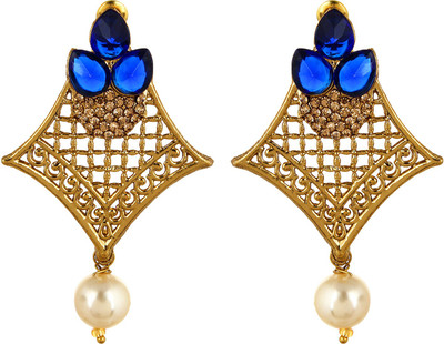 

Fabula Gold & Blue Zircon American Diamond AD CZ & Pearl Traditional Ethnic Jewellery Jewellery Filigree for Women, Girls & Ladies Metal Dangle Earring