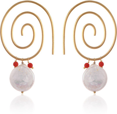 

Thingalicious Sutle Spiral with Pearl and Turquoise Alloy Hoop Earring