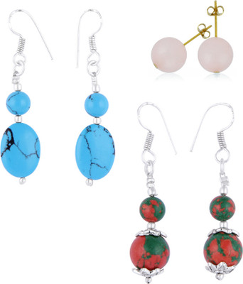 

Pearlz Ocean Little Secrets 2.5 Inches HowliteDyed Quartzite Gemstone Beads Studs Alloy Earring Set