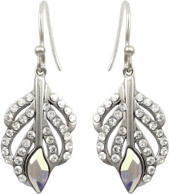 Exxotic Jewelz Designer Leaf Swarovski Crystal Sterling Silver Dangle Earring
