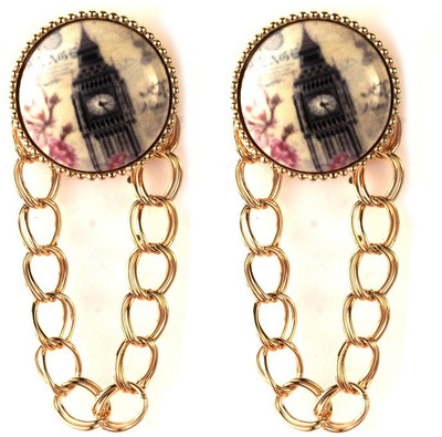 

Jazz Jewellery CZ Clock House and Chain Desigen Gold Plated Women Alloy Drop Earring