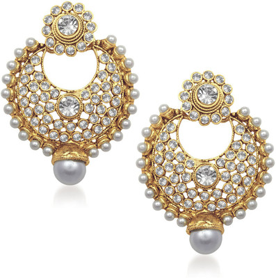 

Meenaz Royal Pearl Jhumki Cubic Zirconia Alloy Chandbali Earring