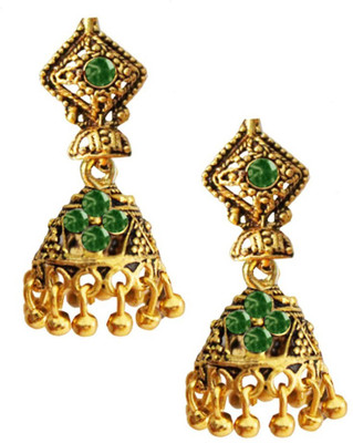 

Being Women Oxidized Gold Green Stone Fashion Alloy Jhumki Earring