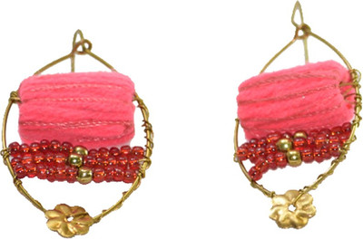 

Ba No Batwo Fluorescent Pink Rangakriti Earrings Cotton Dori, Plastic Dangle Earring