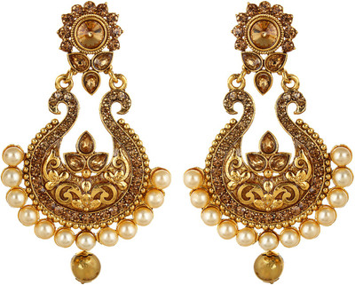 

Fabula Gold Zircon American Diamond AD CZ & Pearl Traditional Ethnic Jewellery for Women, Girls & Ladies Metal Dangle Earring