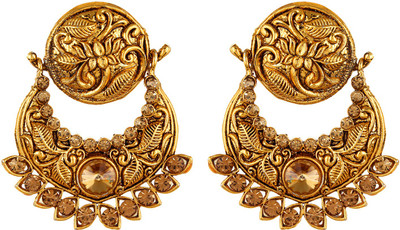 

Fabula Gold Zircon American Diamond AD CZ Traditional Ethnic Jewellery Lotus Kamal Chandbali for Women, Girls & Ladies Metal Dangle Earring