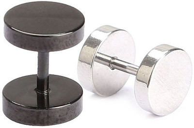 

Vaishnavi First Quality Korean Made Non-Allergic Combo Pack Of 2 Dumbel 8mm Black And Silver Made Of 316L Stainless Steel Stud Earring