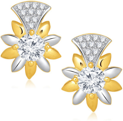 Meenaz Flower Creative Design Gold & Rhodium Cubic Zirconia Alloy Stud Earring