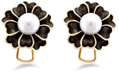 

Jazz Jewellery Flower Shaped Golden Ethnic Earrings with White Pearl Alloy Stud Earring