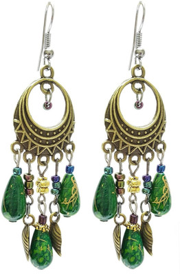 

Mehrunnisa Bronze Green Beaded Metal Dangle Earring