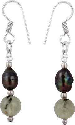 

Pearlz Ocean 2.5 Inch Black Fresh Water Pearl and Prehnite Gemstone Beads Alloy Dangle Earring
