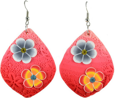 

High Trendz Peach With Flowers Ceramic Dangle Earring