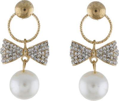 ONE STOP FASHION Shinning And Smart Gold Colour Bow Designed Long Alloy Drops & Danglers